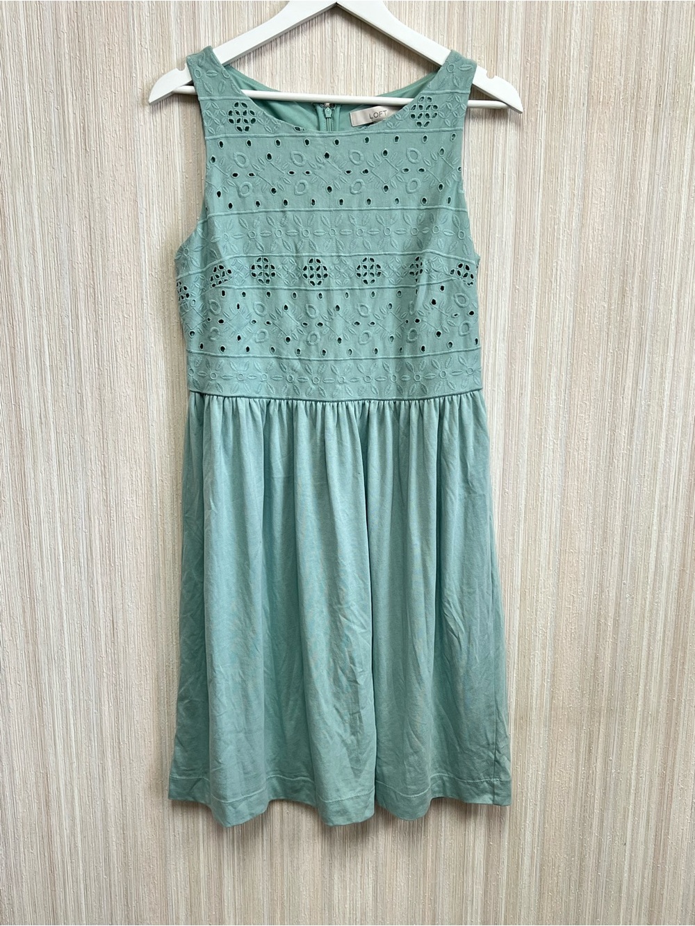 LOFT Seafoam Blue Green Eyelet Dress Size 8 NWT
